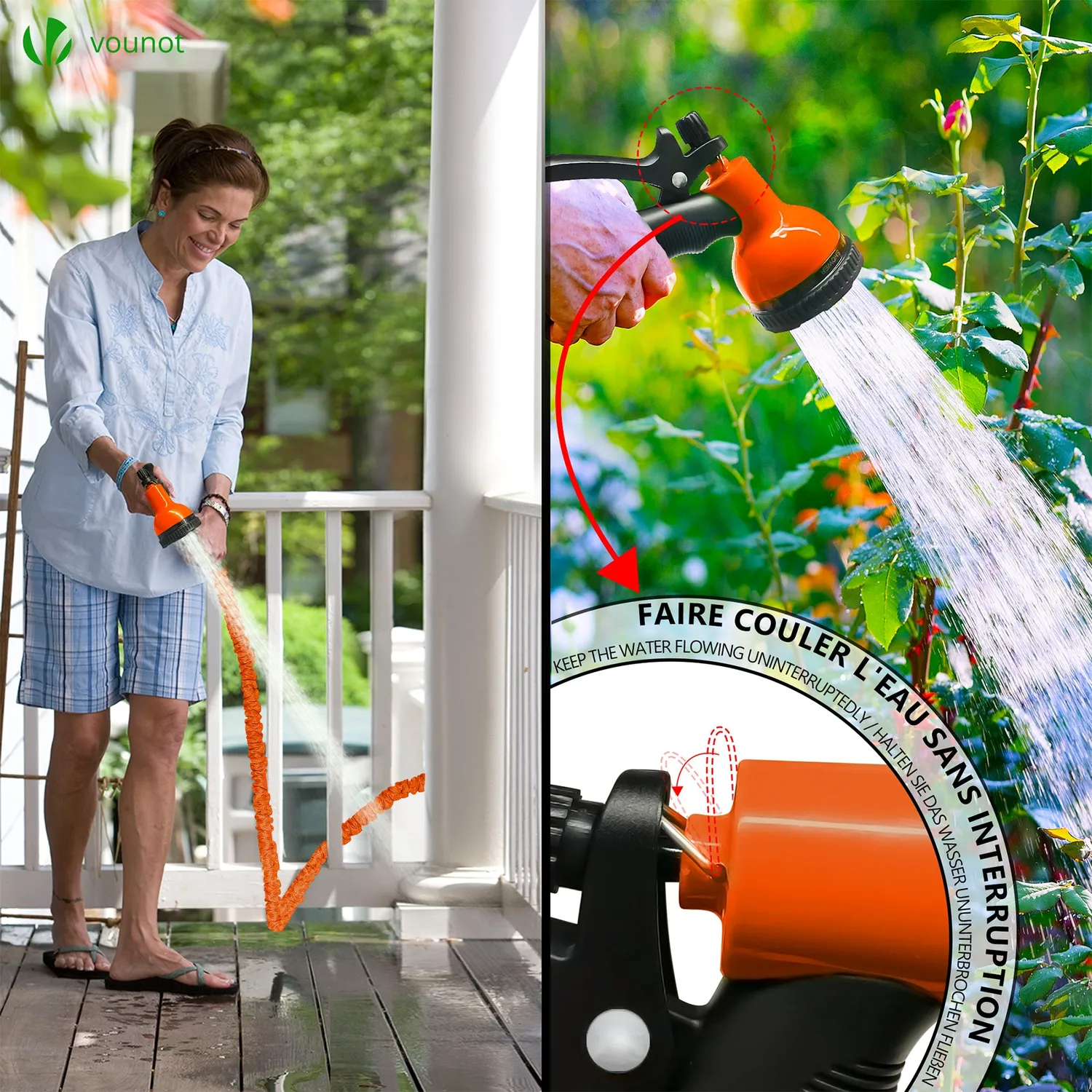 Vounot Tubo Irrigazione Estensibile 45 m Arancione 10 Getti
