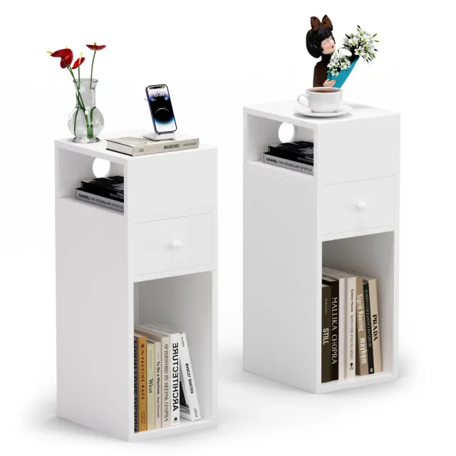Vounot set 2 comodini bianchi 25x30x66 cm con cassetto