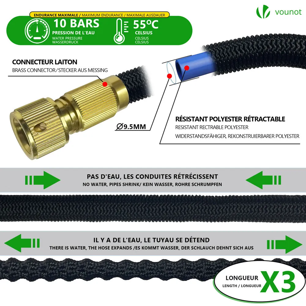 VOUNOT Tubo Giardino Estensibile 30m Nero 8 Getti + Schiuma