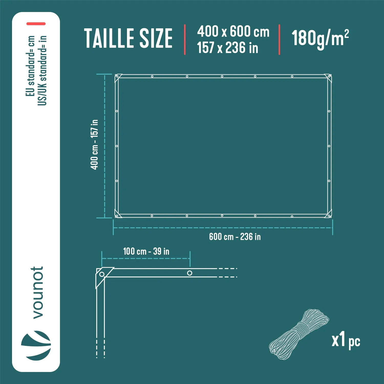 VOUNOT Telo Protettivo PE 180 g/m² 4x6 m Grigio Nero Impermeabile