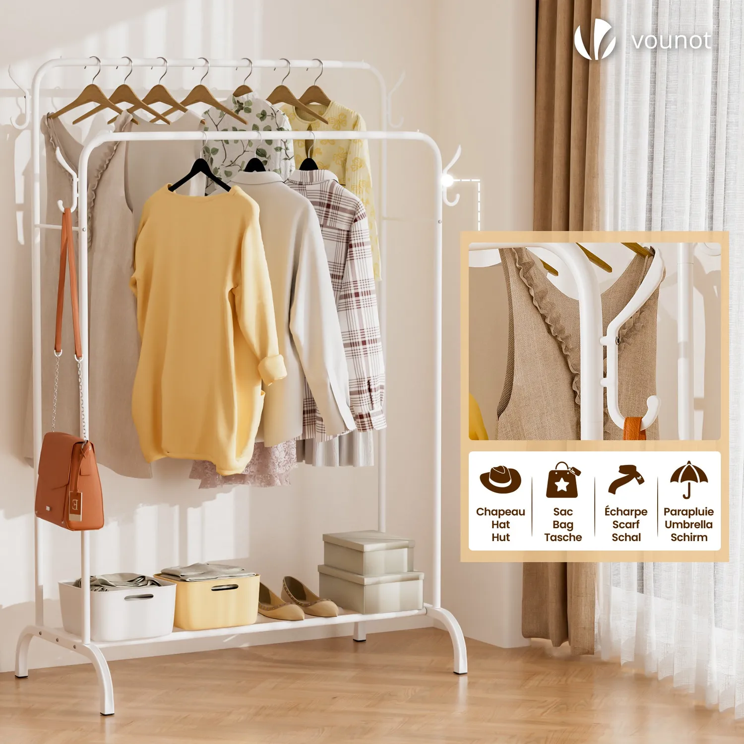 Vounot Stand Appendiabiti Doppio Bianco 110x58x150 cm