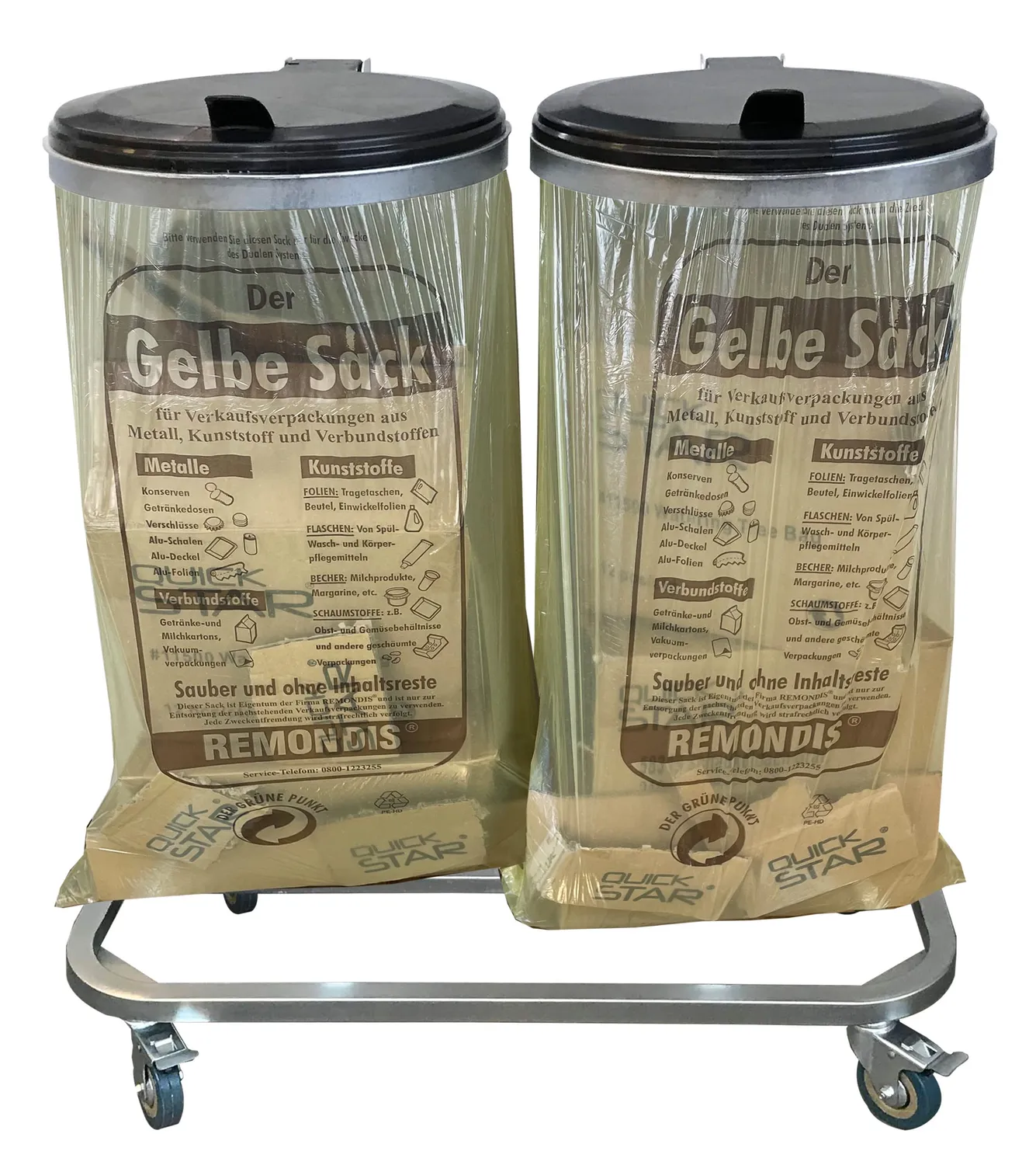 QUICK STAR Portasacco Doppio 120L Zincato con Ruote