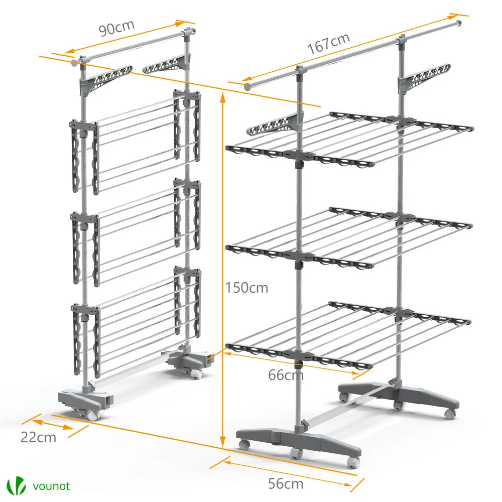 VOUNOT stendibiancheria torre pieghevole 3 livelli 23 m