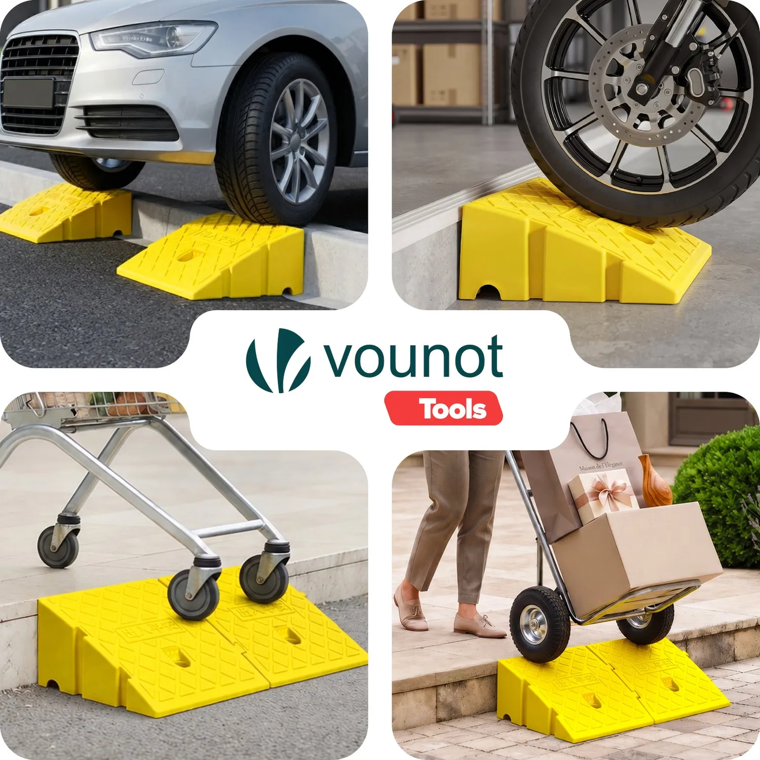 VOUNOT Rampe Marciapiede 25x27x13 Gialle 2 Pezzi Antiscivolo
