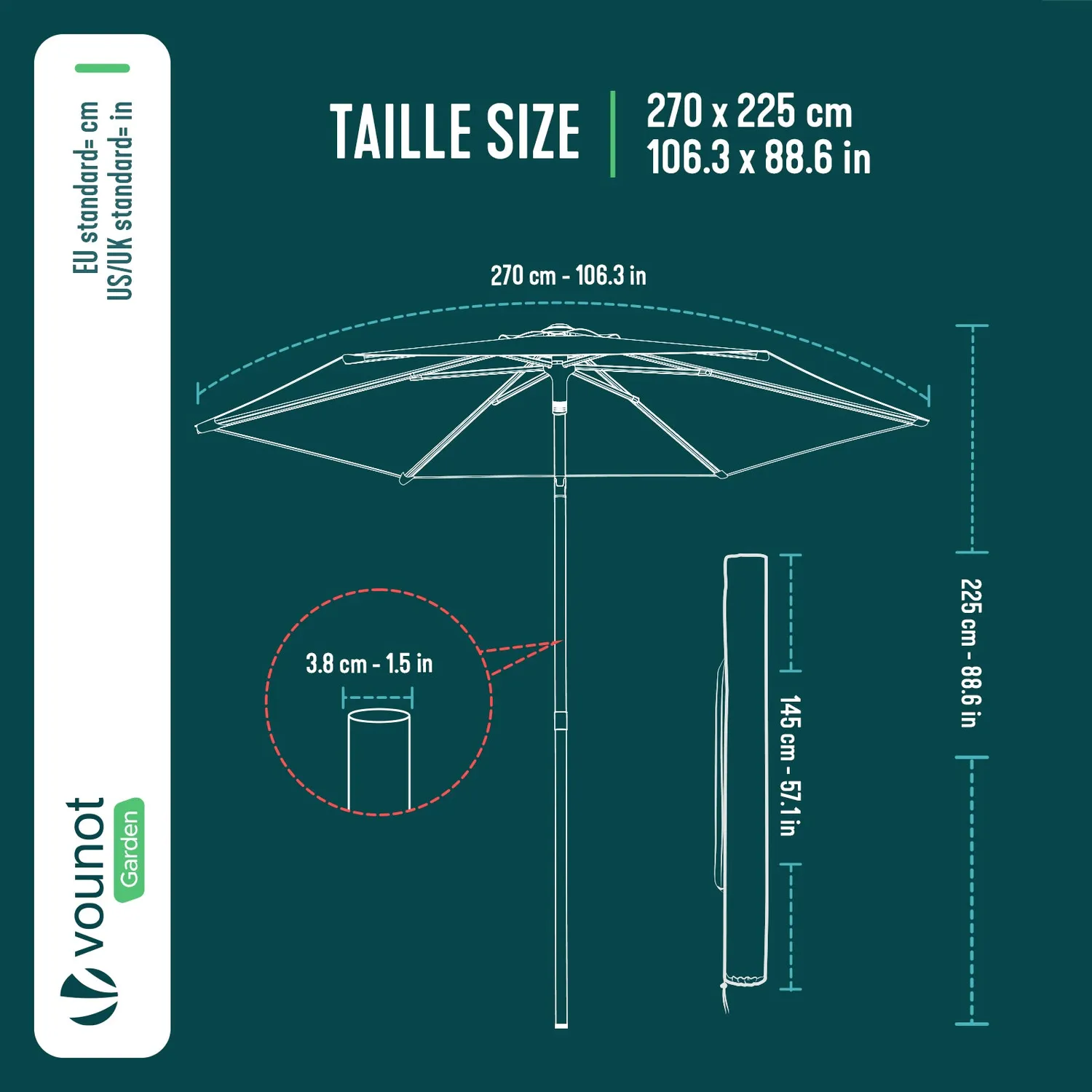 Vounot ombrellone giardino 270x270 beige inclinabile UPF50+