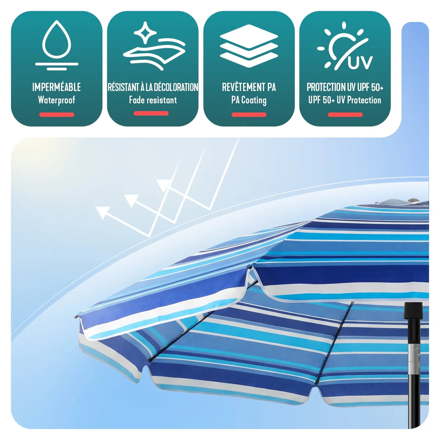 VOUNOT ombrellone spiaggia 2 m blu misto UV50+