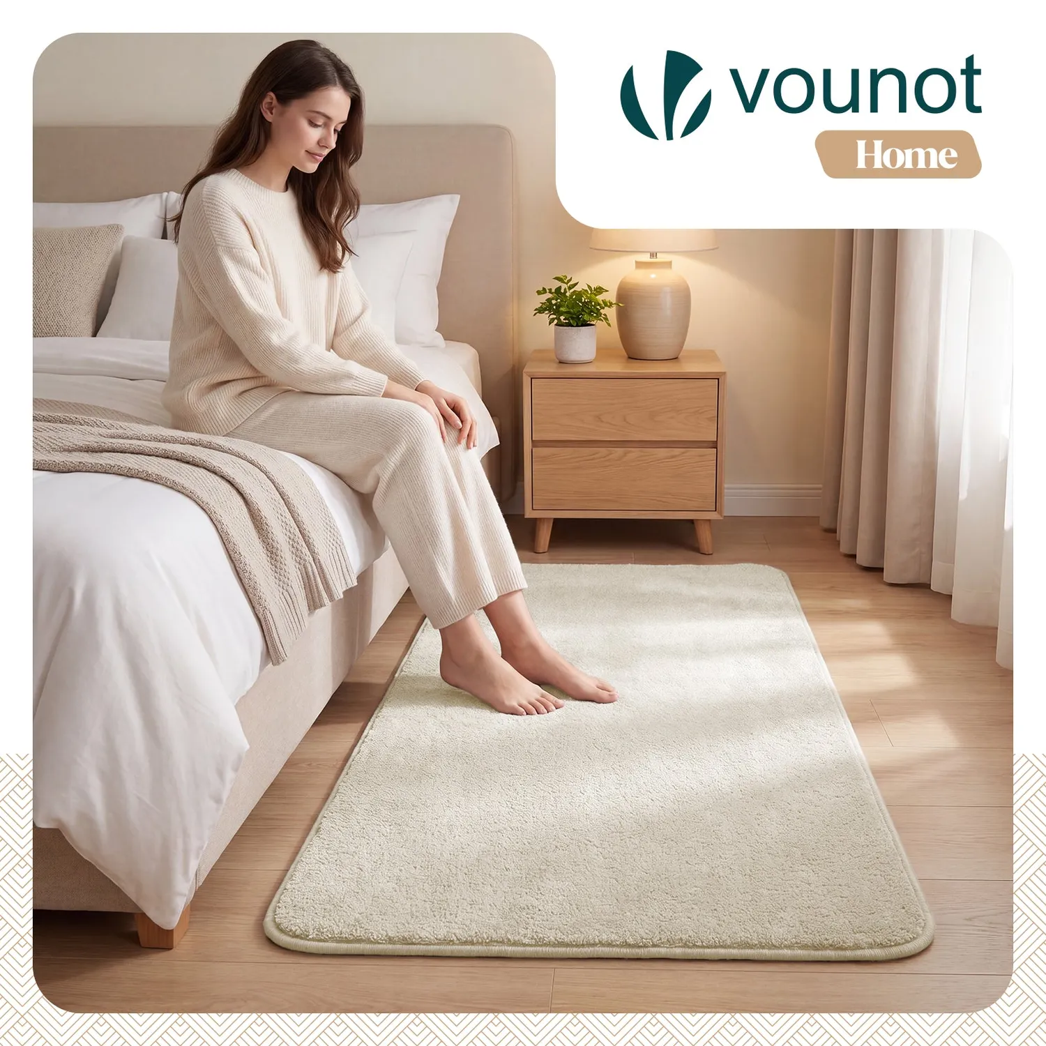 Vounot tappeto pelo raso 120x160 cm beige antiscivolo lavabile
