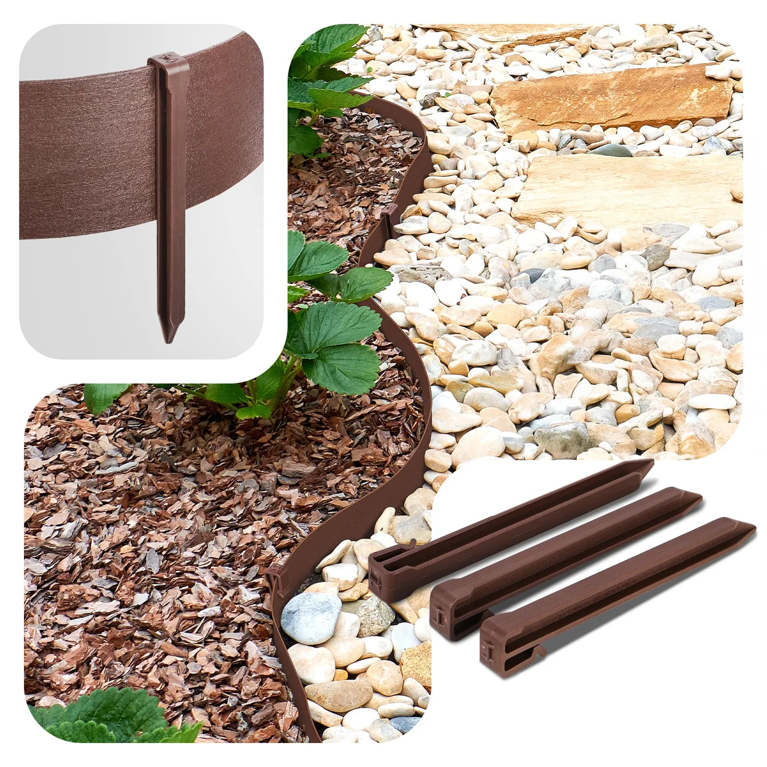 VOUNOT Bordura Giardino 20 m Marrone Flessibile