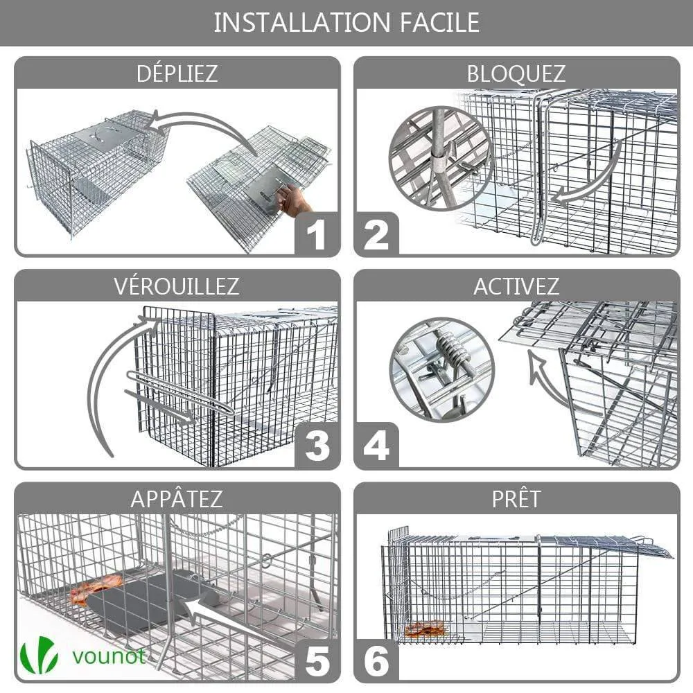 VOUNOT Trappola Animali Vivi XL in Acciaio 65x23x30 cm