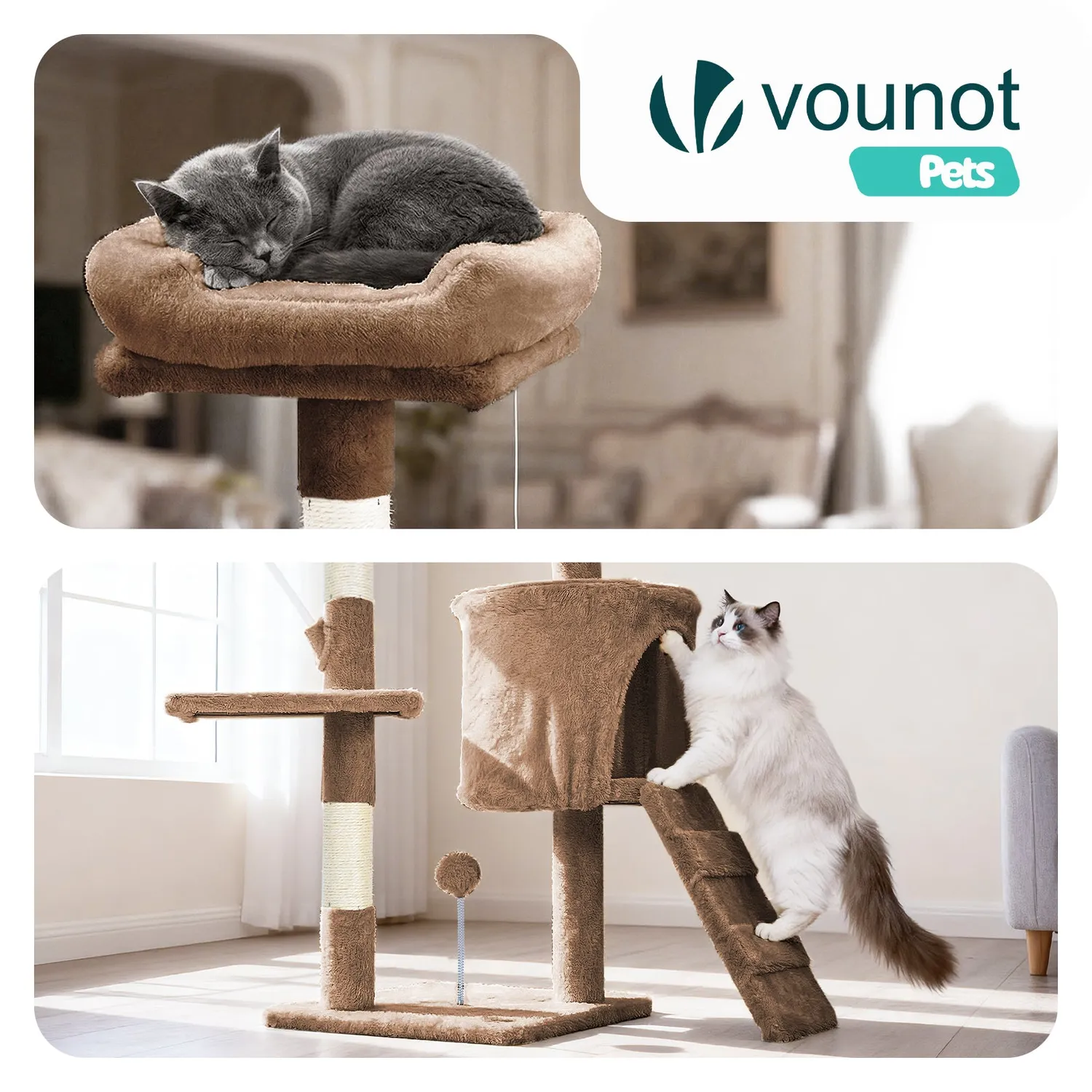 VOUNOT Albero Tiragraffi 112 cm Marrone con Cuccia