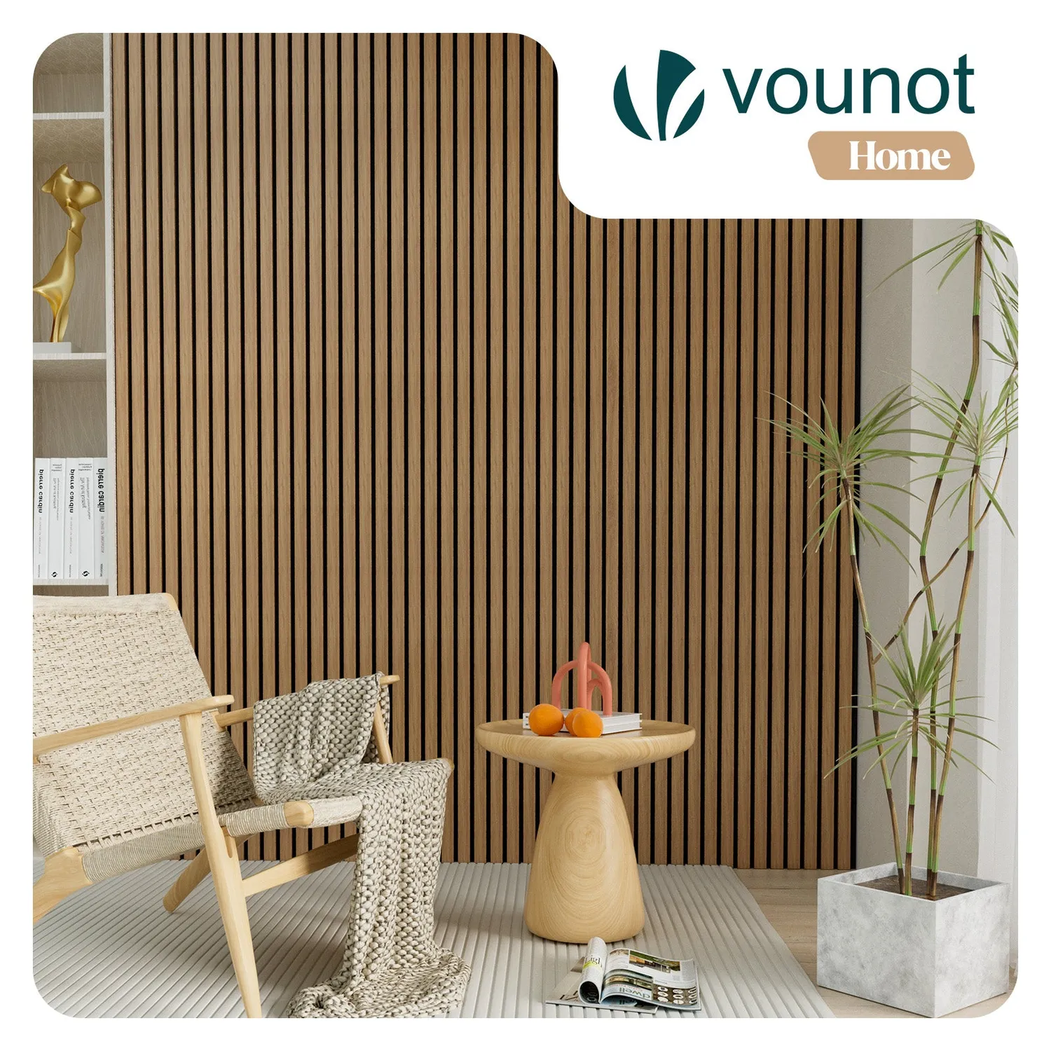 Vounot Pannelli Acustici 120x60cm Rovere Chiaro 4 Pezzi