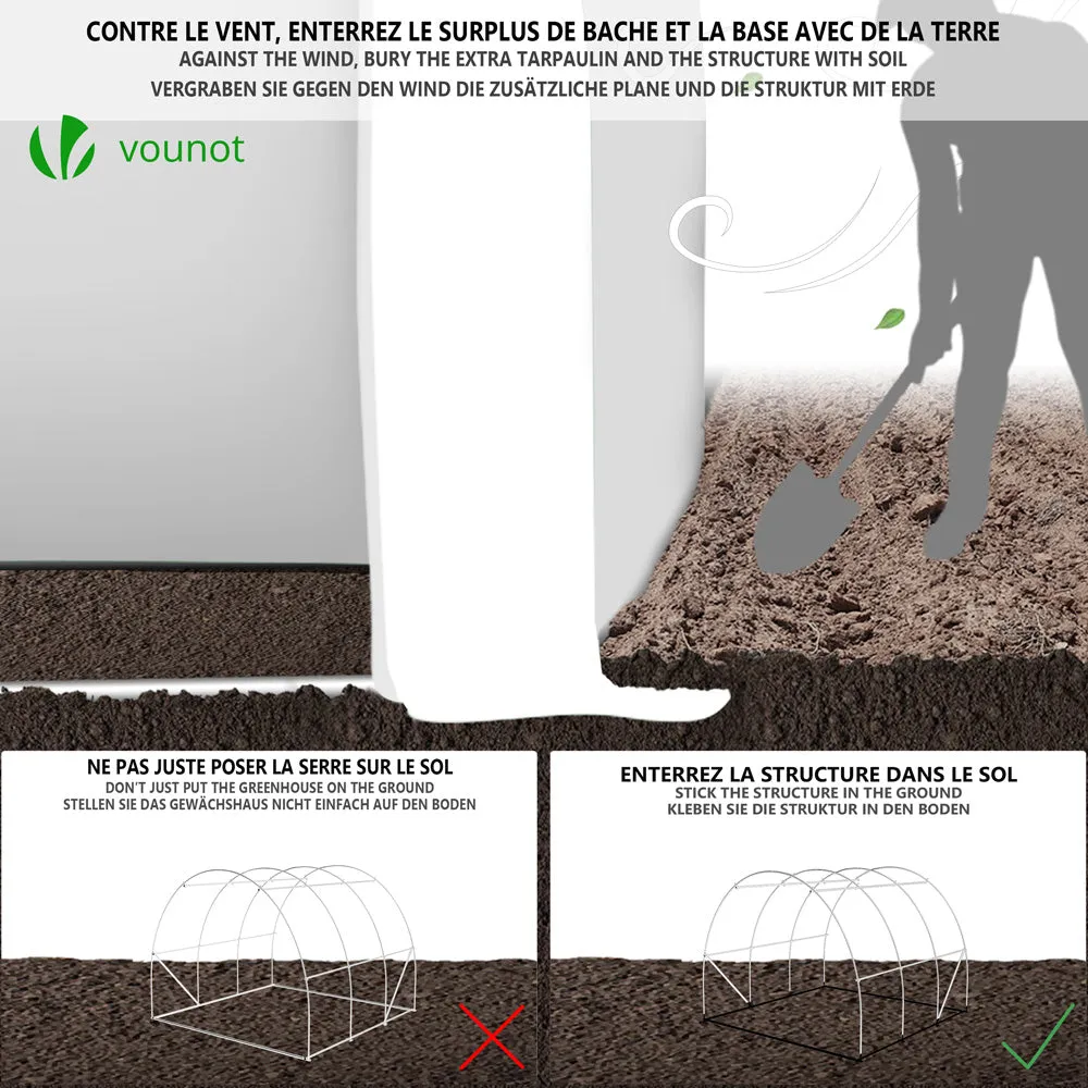 VOUNOT serra da giardino tunnel 6mq 3x2x2m verde