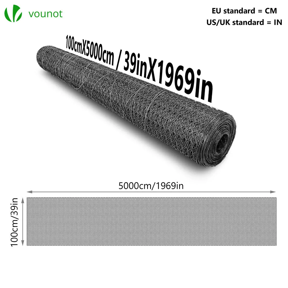 VOUNOT Rete metallica esagonale 13 mm 1x50 m grigia PVC