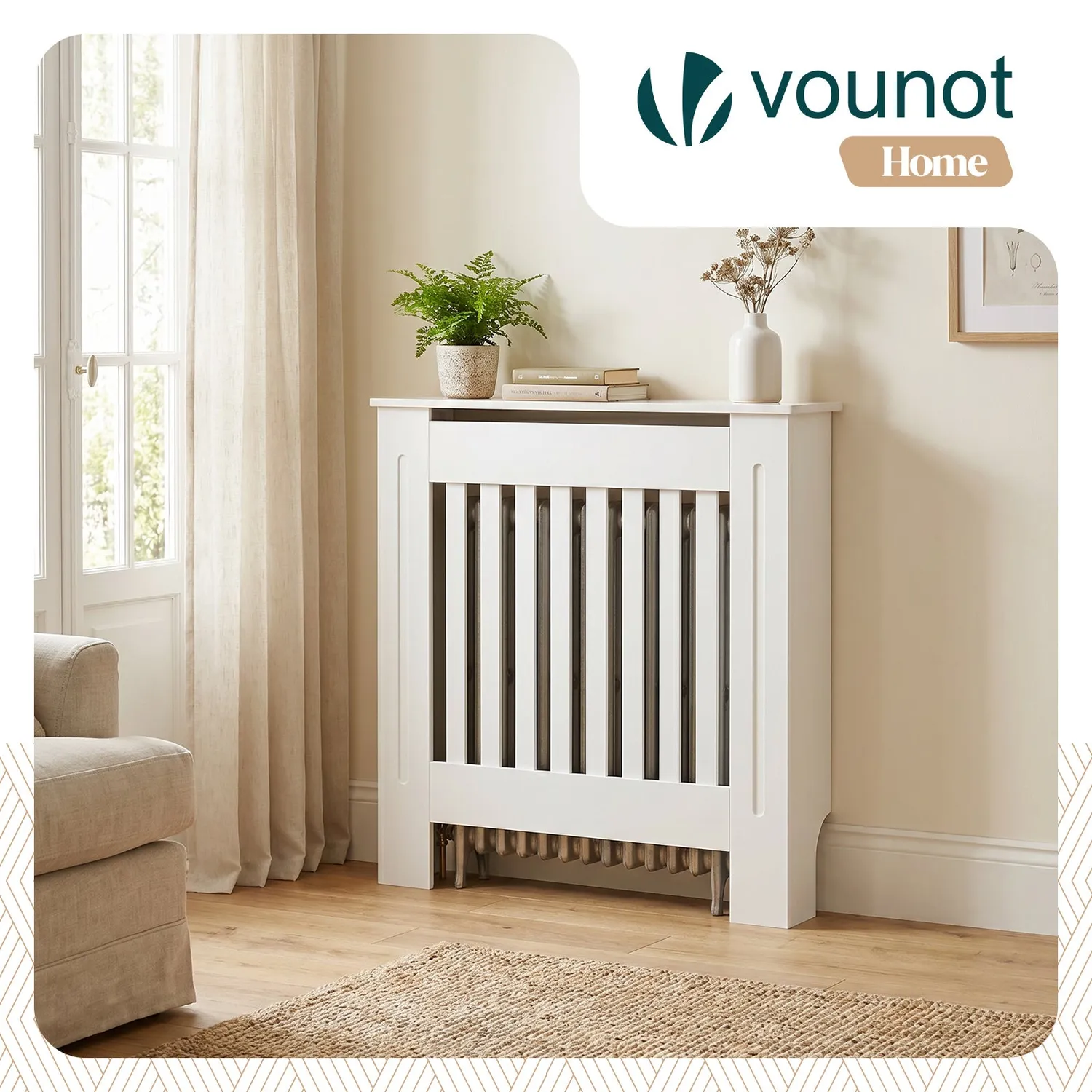 VOUNOT Copritermosifone MDF Bianco 78x19x82 cm a Doghe