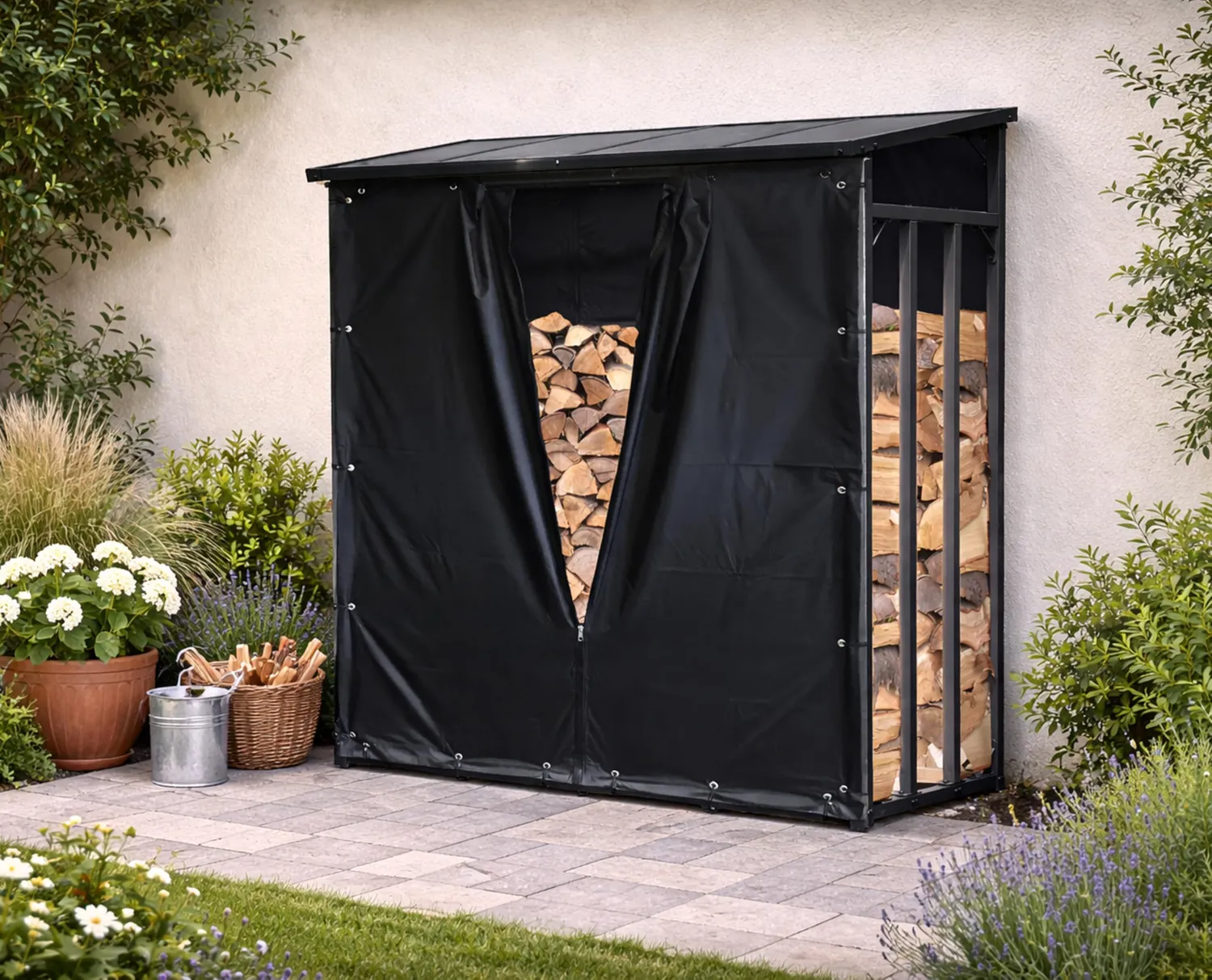 Quick Star teli legnaia 143x70x145 cm neri PVC anteriore+posteriore