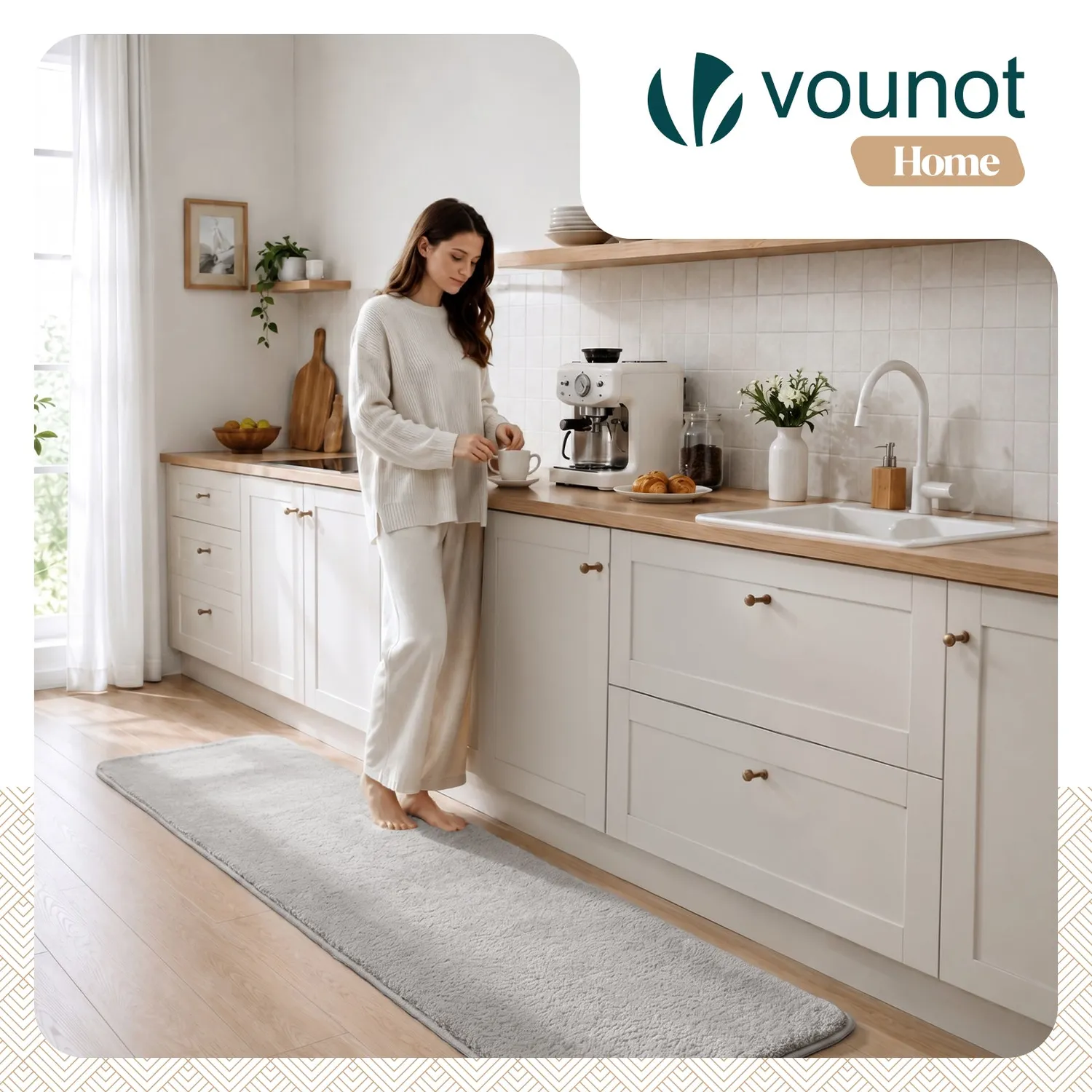 VOUNOT Tappeto Soggiorno Pelo Raso Grigio 60x180 cm