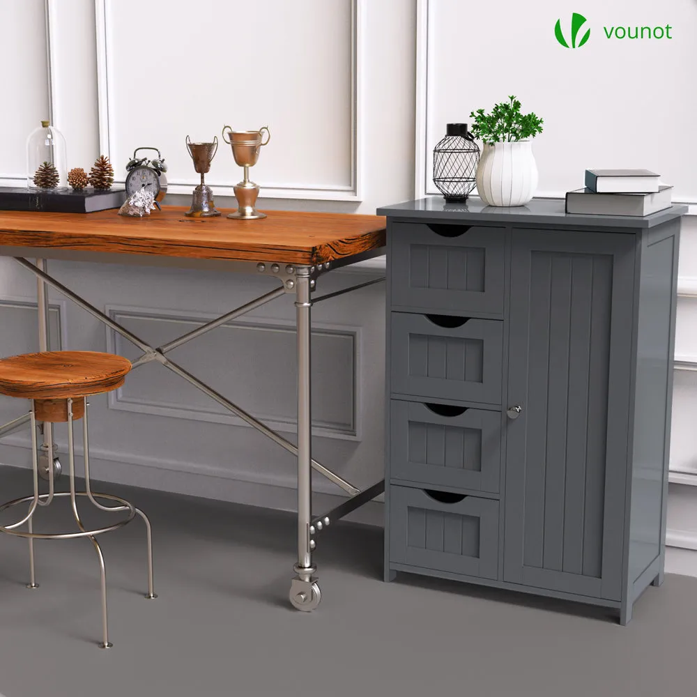 VOUNOT Mobile bagno 4 cassetti 1 anta 82x55x30 cm grigio