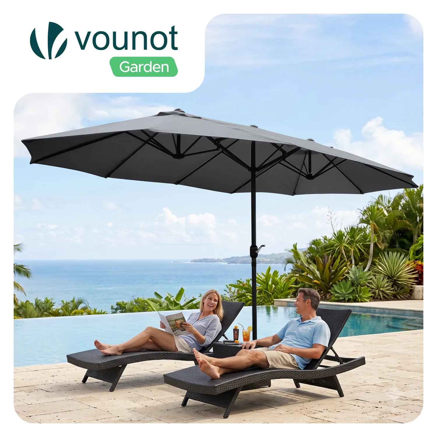 VOUNOT ombrellone doppio giardino alluminio 270x460 cm grigio