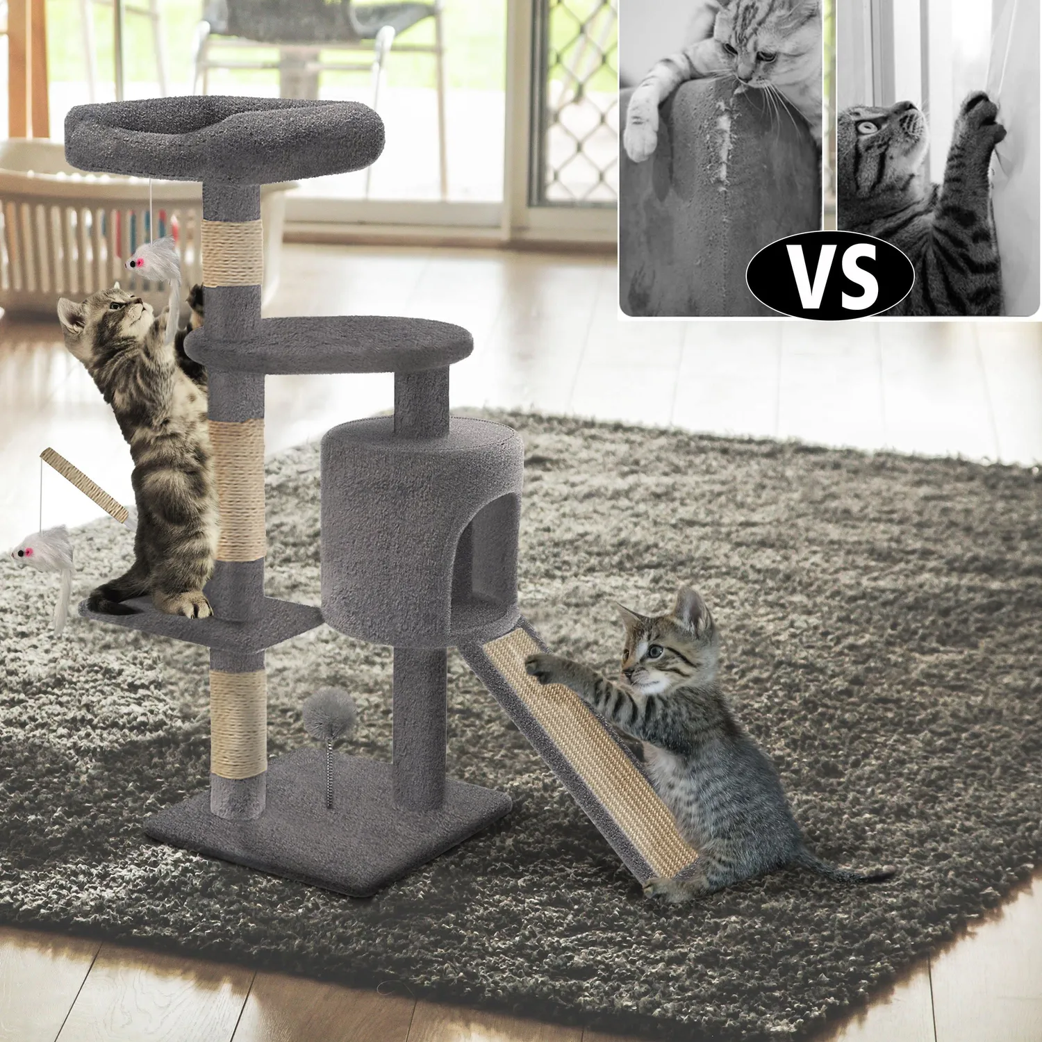 Vounot Albero per Gatti 112 cm Grigio con Tiragraffi