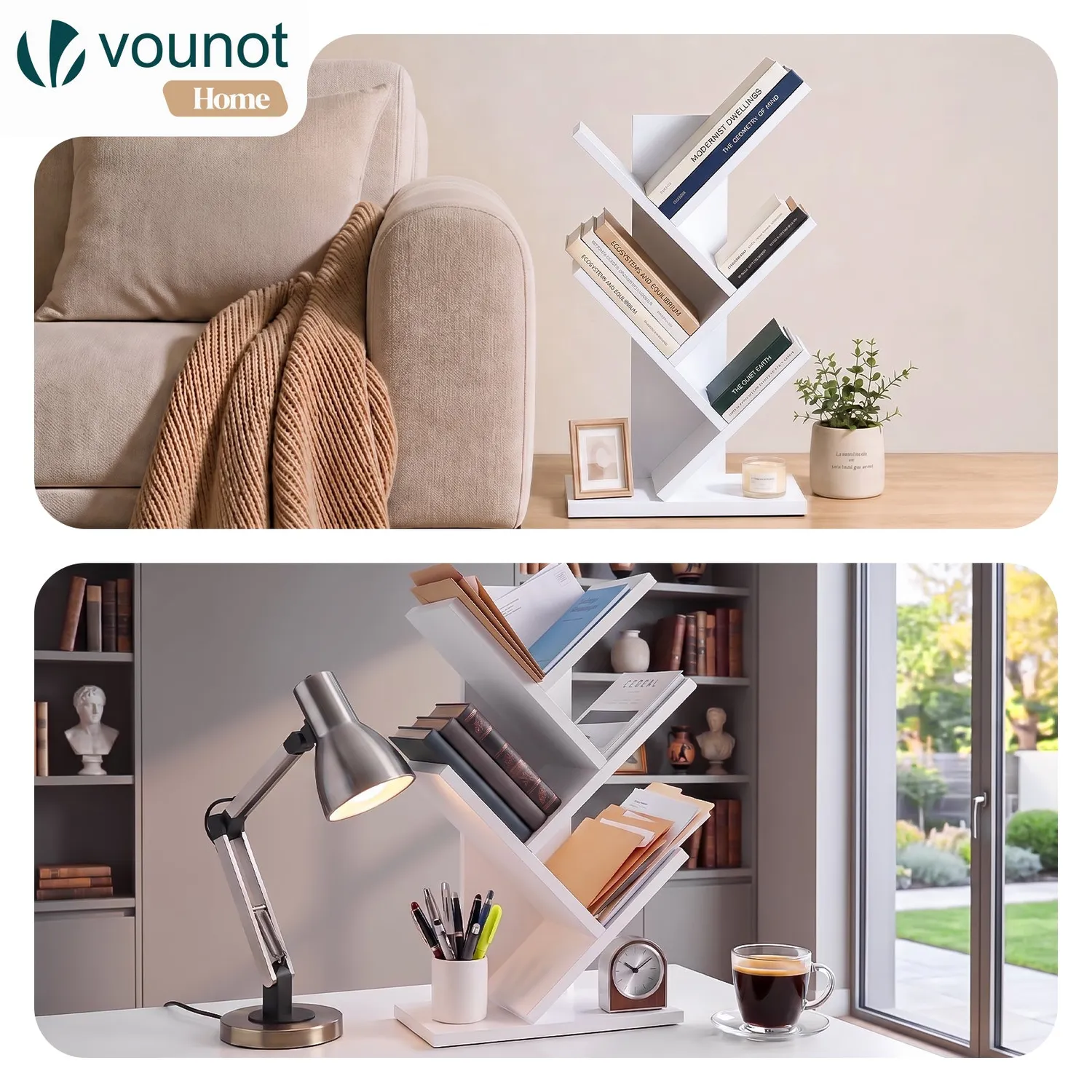 Vounot libreria albero 30x16x60 cm bianca