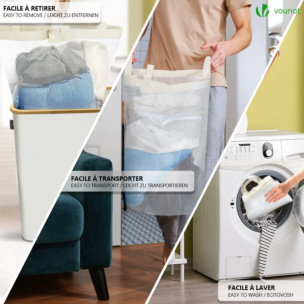 VOUNOT Cesto Portabiancheria Pieghevole Beige 145L in Bambù