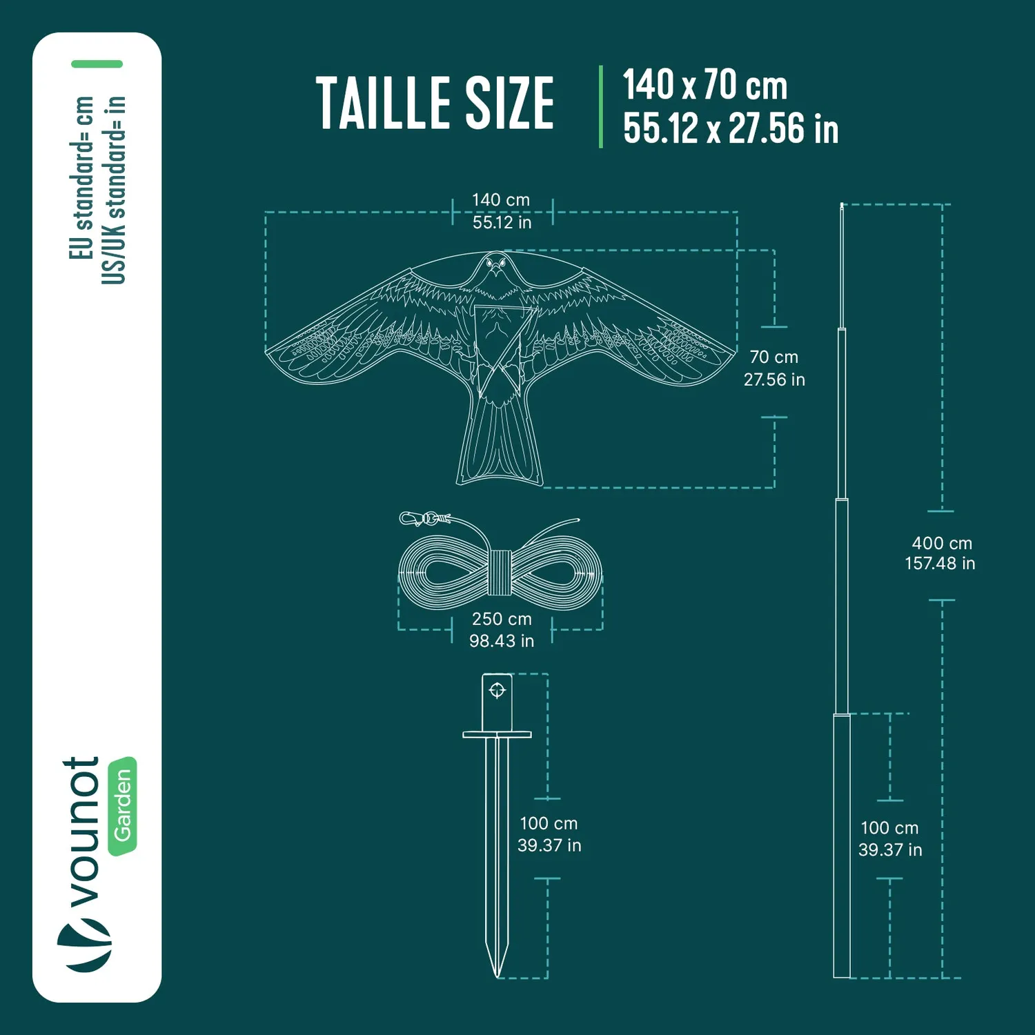 Vounot Falco E aquilone scaccia uccelli con palo 4 m