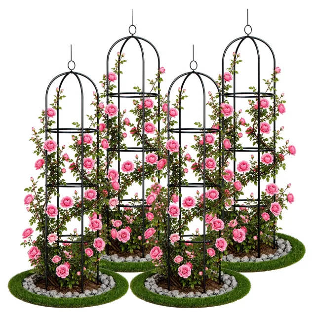 VOUNOT Obelisco da Giardino in Metallo Nero 194 cm Set 4 Pezzi