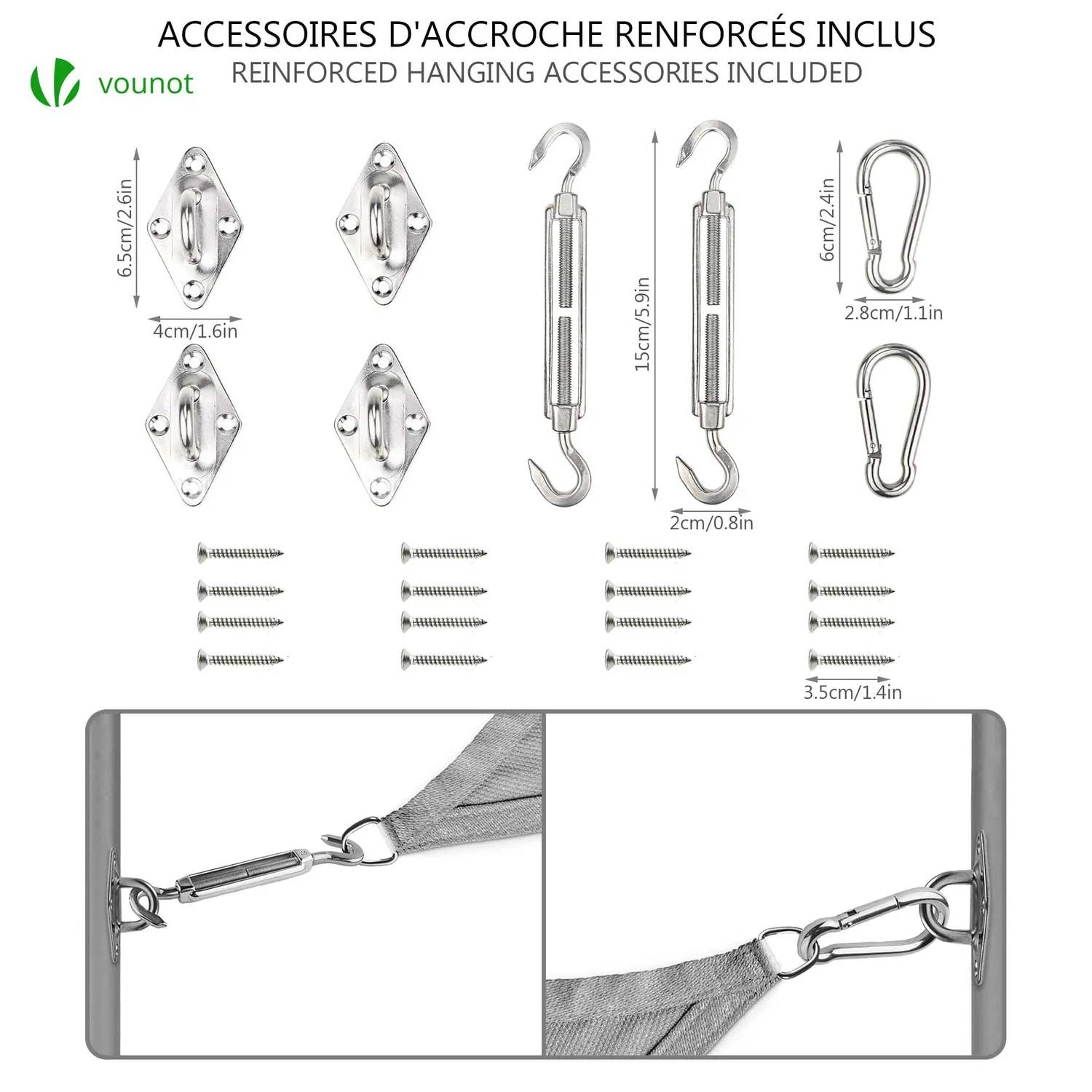 Vounot vela ombreggiante rettangolare 3x2,5 m avorio kit 24pz