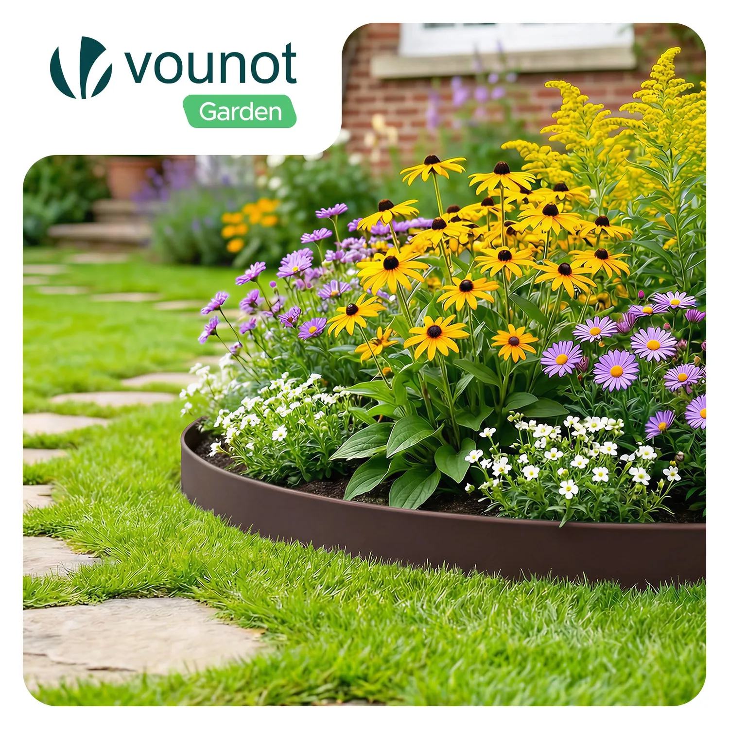 VOUNOT Bordura giardino flessibile 20 m marrone con picchetti