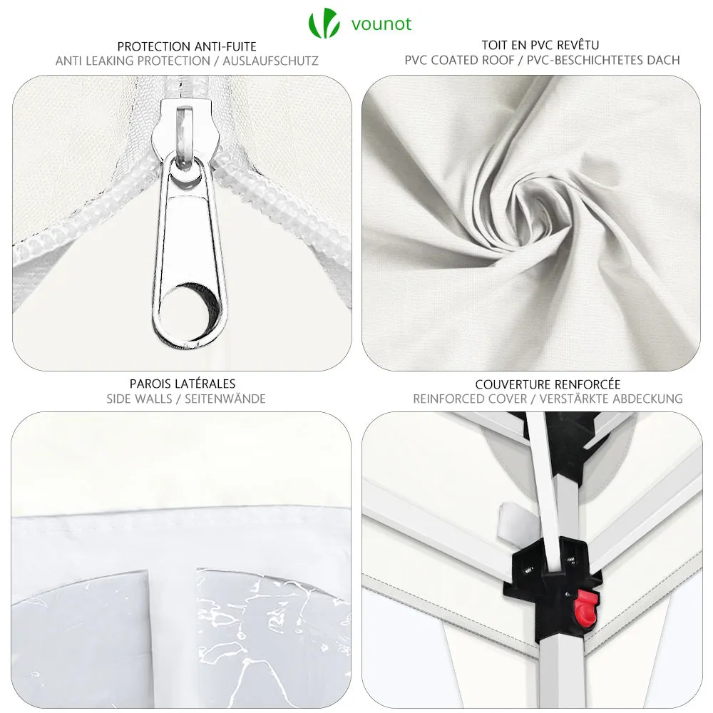Vounot Gazebo Giardino 3x3m Bianco Pieghevole con Pareti
