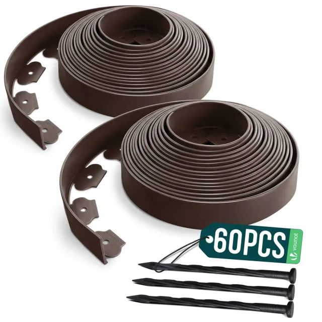 VOUNOT Bordura giardino flessibile 20 m marrone con picchetti