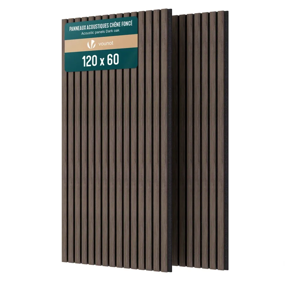 Vounot Pannelli Acustici Legno 120x60cm Rovere Scuro 2 Pezzi