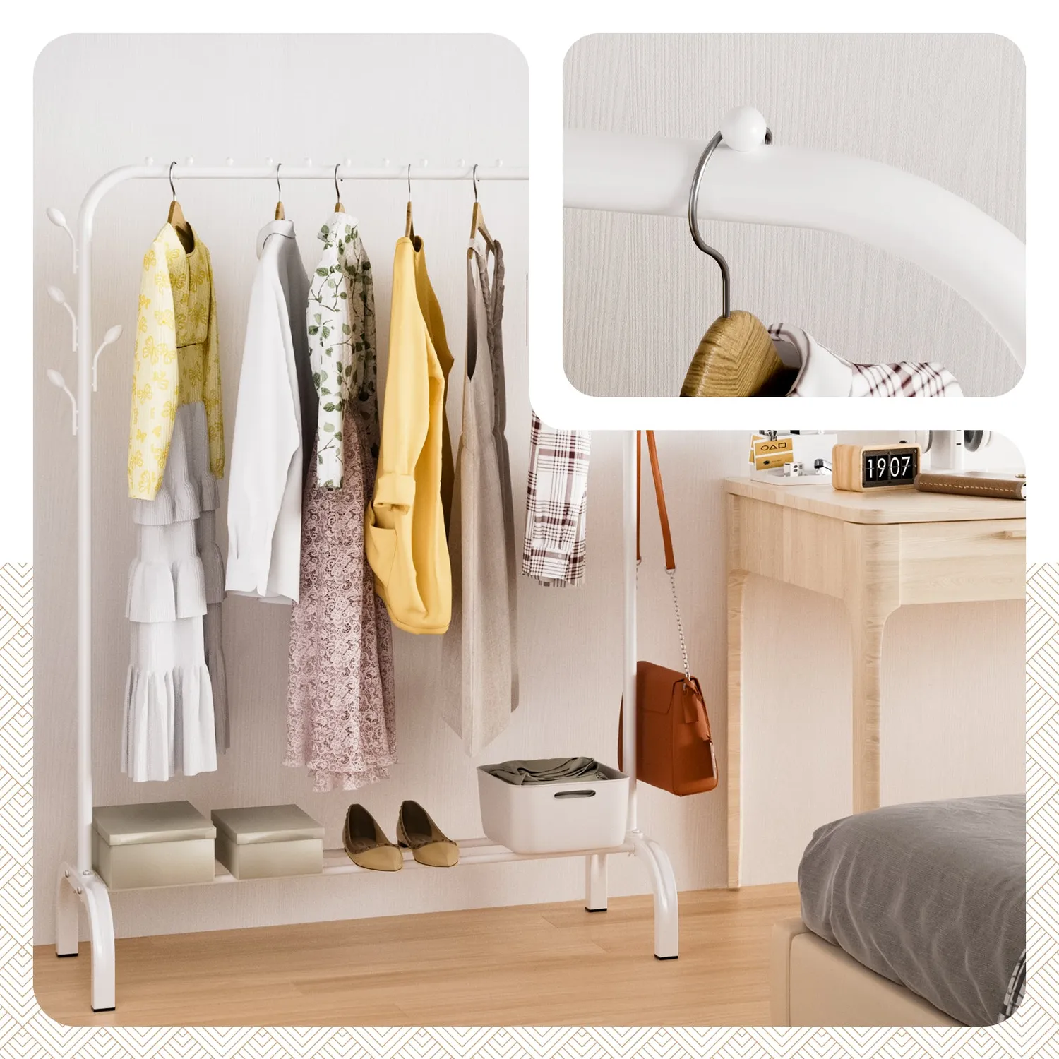 VOUNOT Stender Appendiabiti Bianco 110x41x147cm 25kg