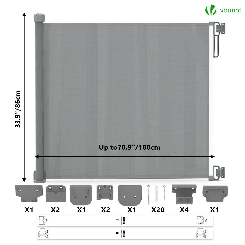 VOUNOT Barriera Sicurezza Retrattile 180cm Grigia Bambini