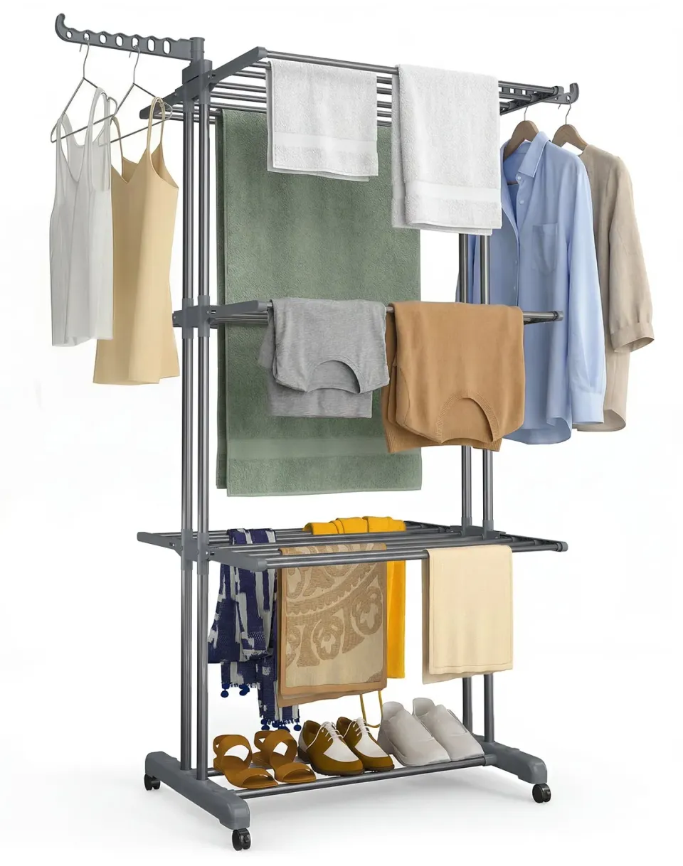 VOUNOT stendibiancheria torre 4 piani 126x63x170 grigio