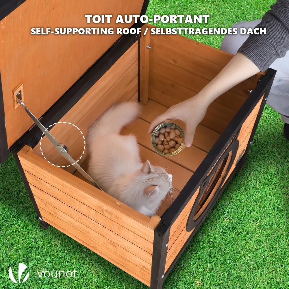 VOUNOT Casa per Gatti in Legno 57x45x43 Tetto Bitumato