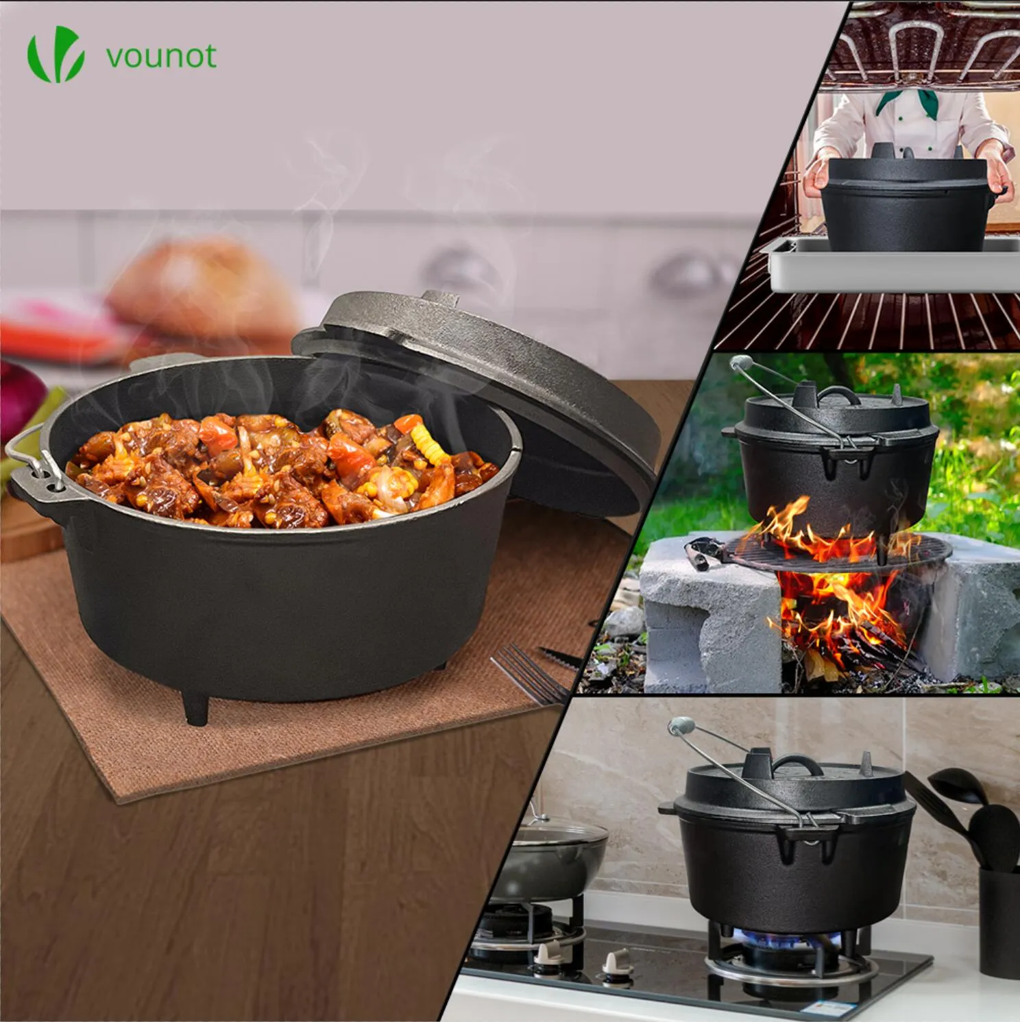 VOUNOT Cocotte Ghisa Dutch Oven 4,25L con Coperchio