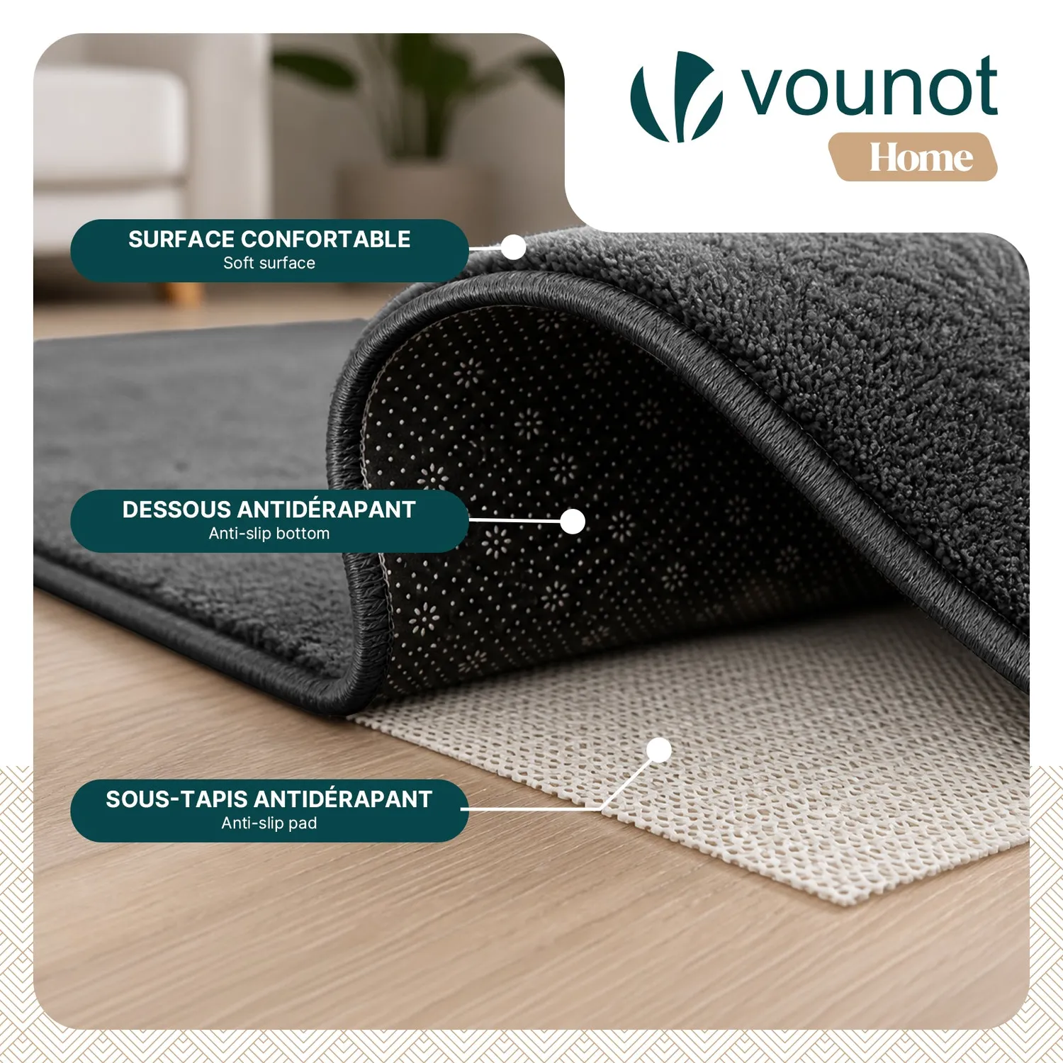 VOUNOT Tappeto rotondo 120cm antracite pelo raso