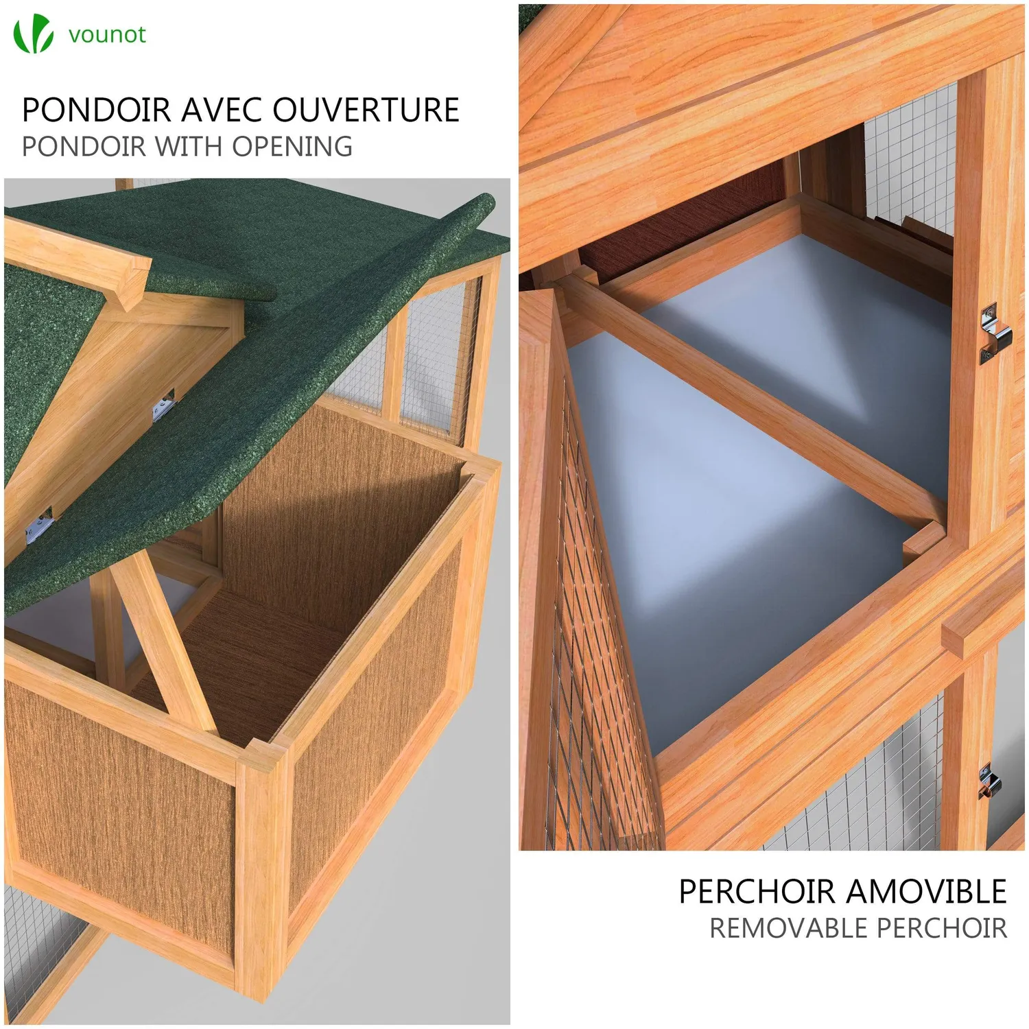 VOUNOT XL pollaio in legno con posatoio per 2 galline nane