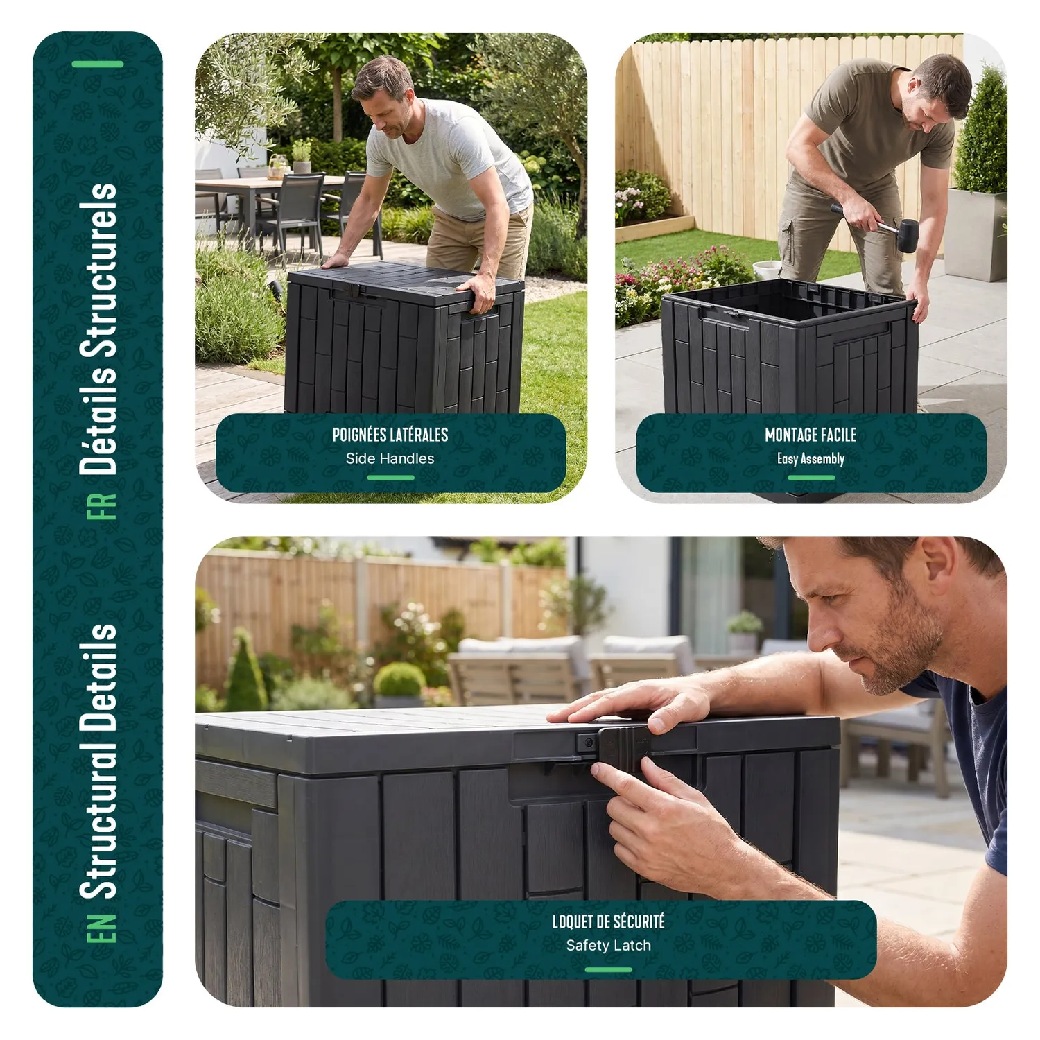 VOUNOT Baule Giardino 126L Antracite 56x44x53 cm Chiusura