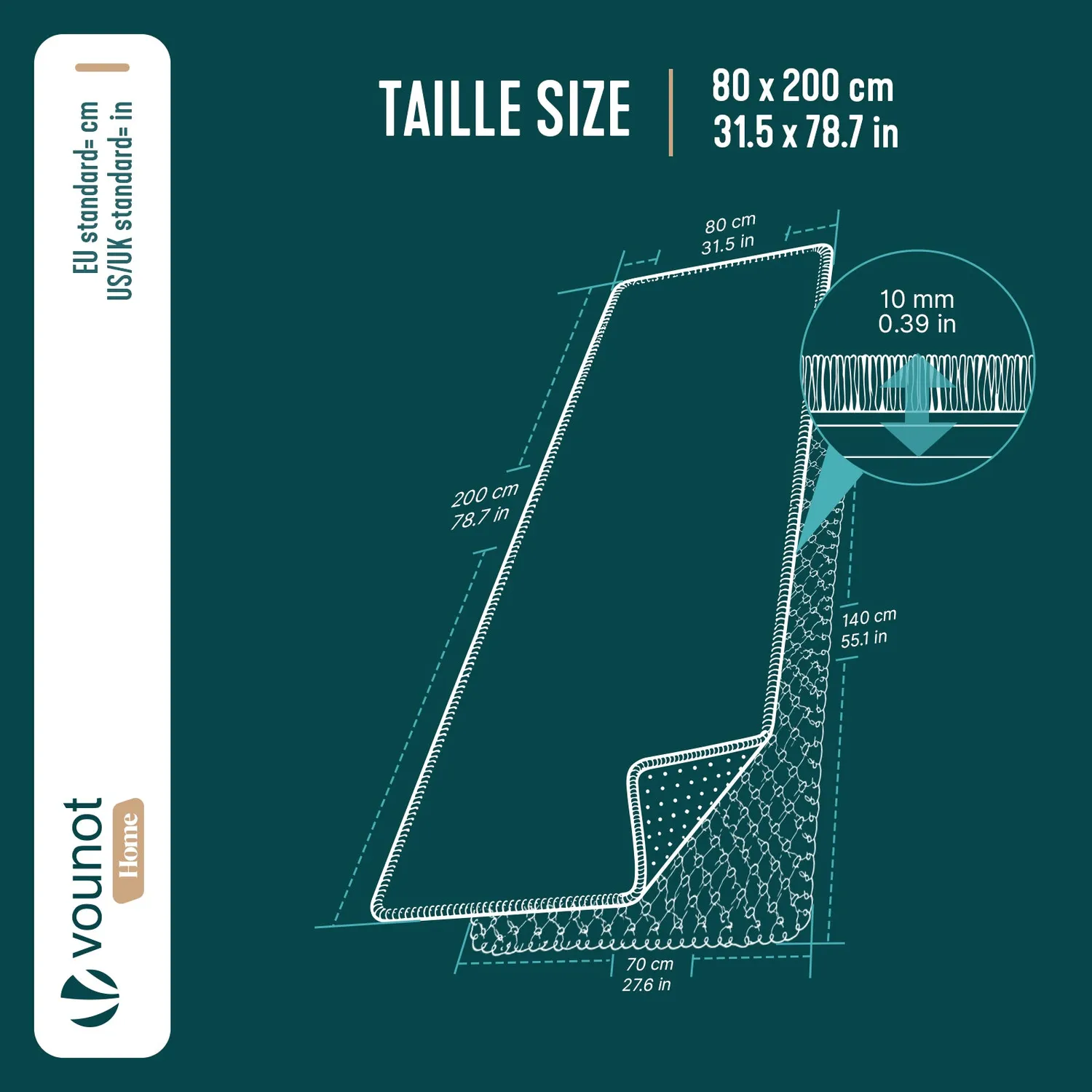 VOUNOT Tappeto Pelo Corto Antiscivolo 80x200 Grigio