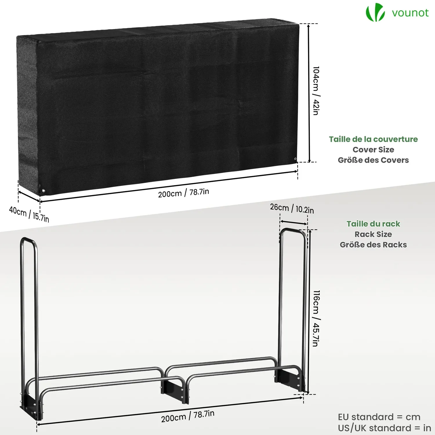 VOUNOT Portalegna acciaio 2m nero 400kg con copertura