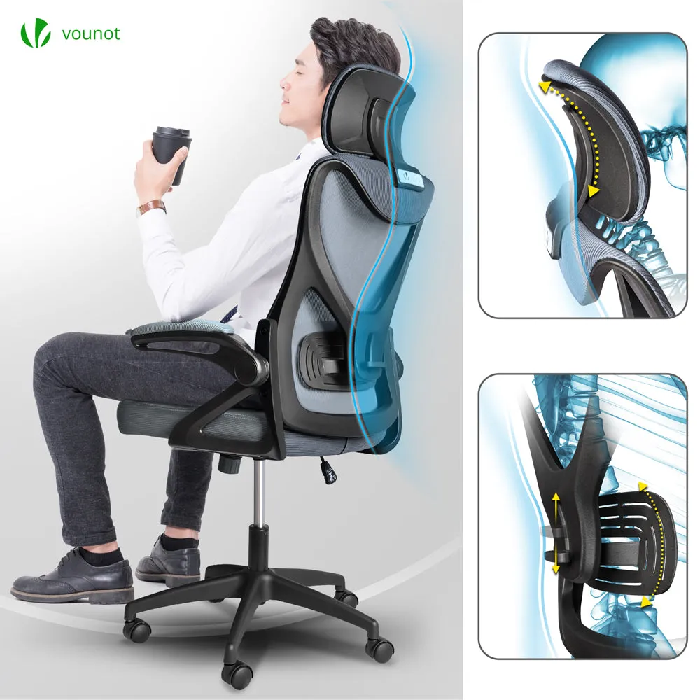 VOUNOT sedia ufficio ergonomica grigia con poggiatesta traspirante