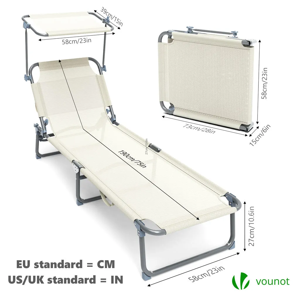 VOUNOT Lettino prendisole Textilene beige sdraio 2 pezzi parasole