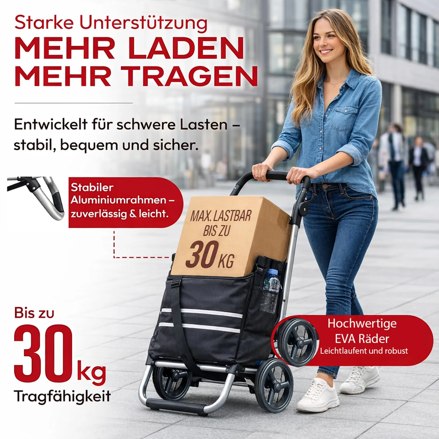 QUICK STAR trolley spesa pieghevole 57L nero ruote EVA 30 kg