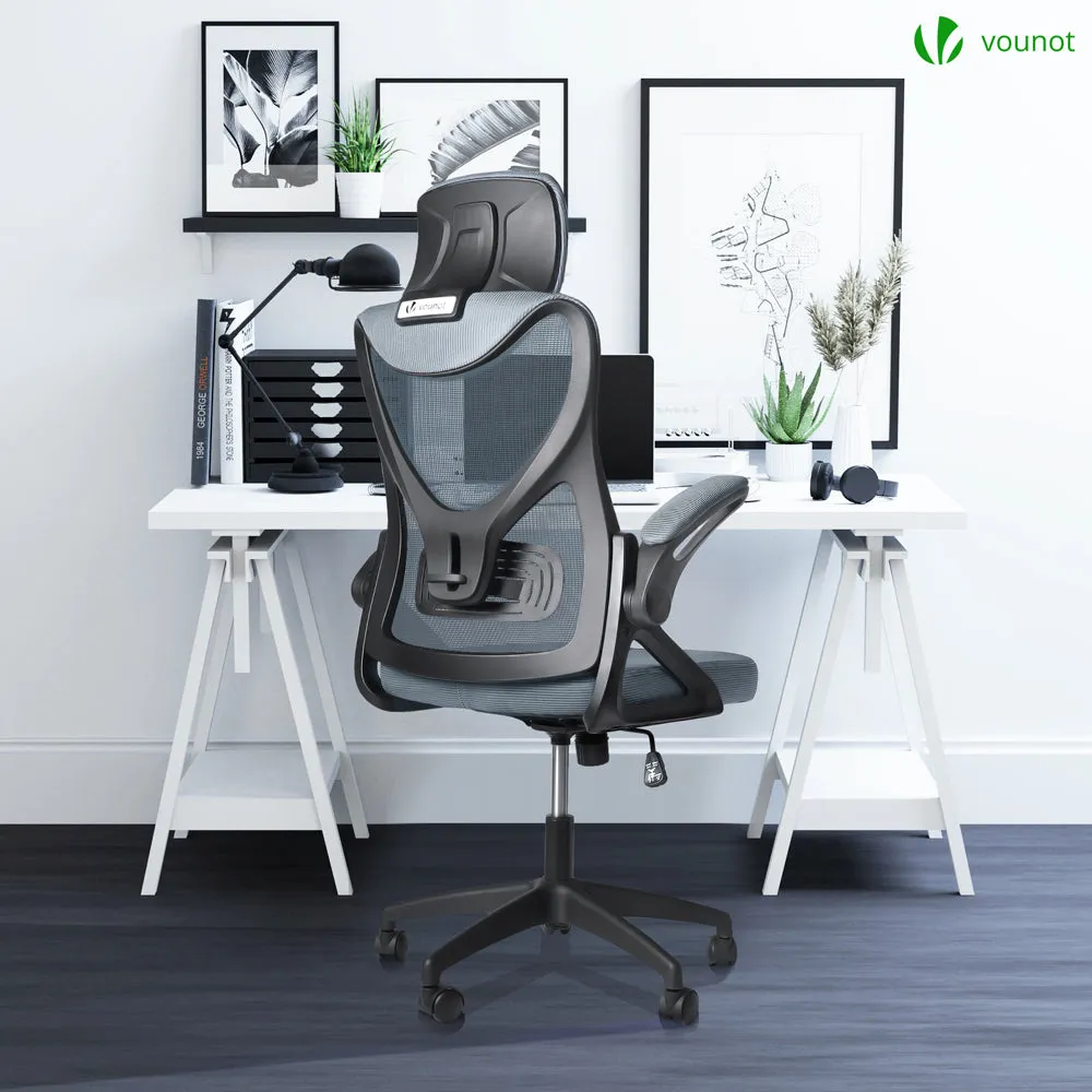 VOUNOT sedia ufficio ergonomica grigia con poggiatesta traspirante