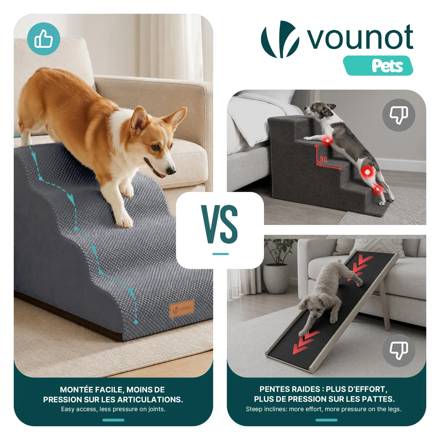 VOUNOT Scala per Cani 72x40x50cm Grigia 4 Gradini
