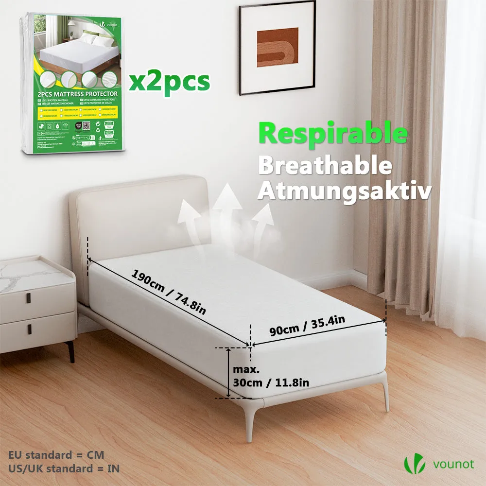 VOUNOT Coprimaterasso impermeabile 90x190cm 2 pezzi bianco