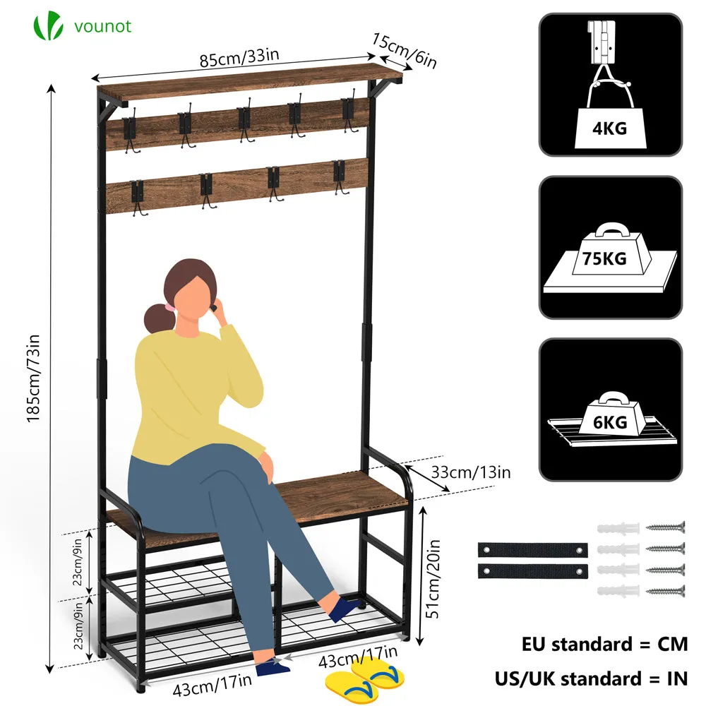 VOUNOT Mobile Ingresso con Panca 185x85x33cm 9 Ganci