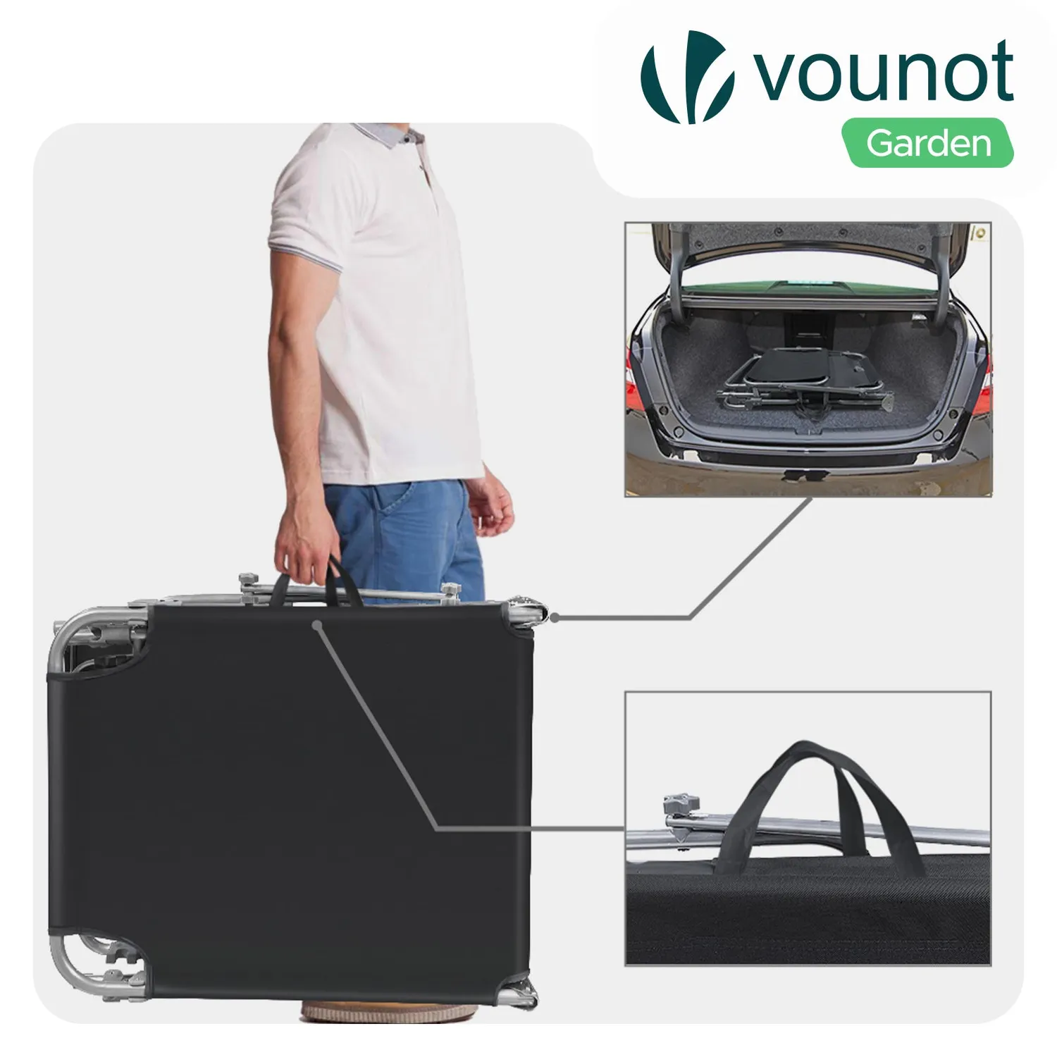 VOUNOT lettino prendisole nero 2 pezzi con parasole pieghevole